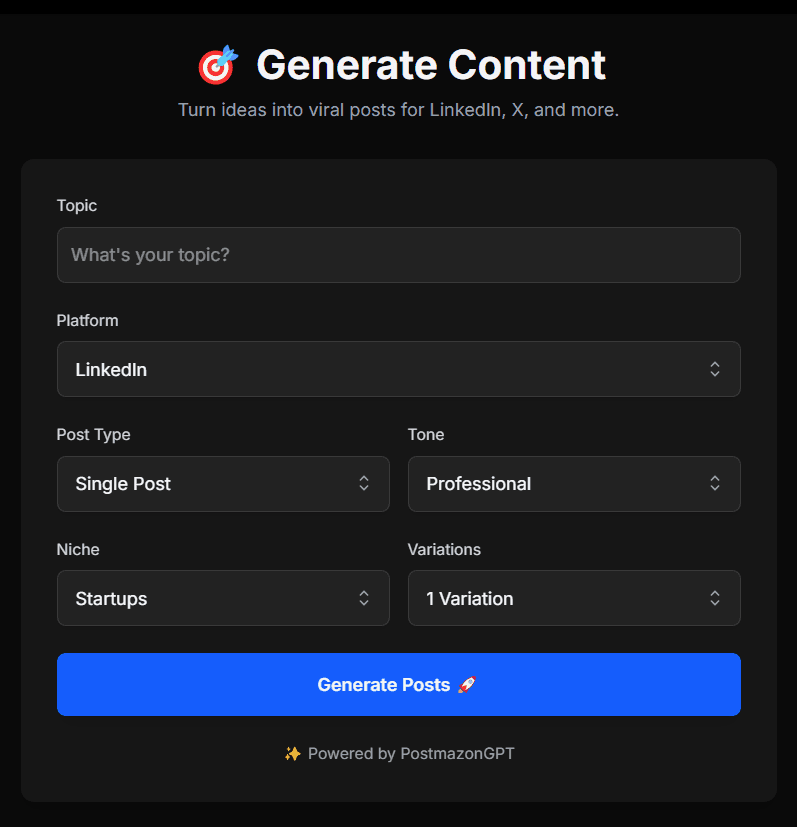 Postmazon Interface Preview